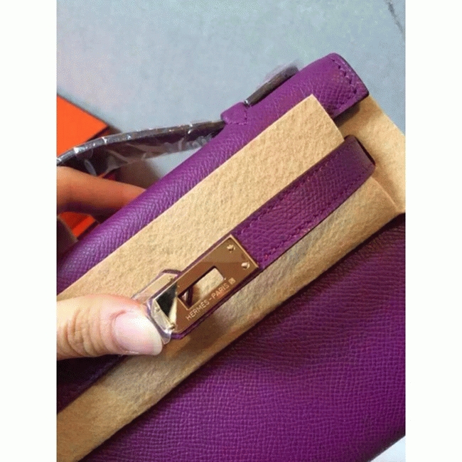 Cyclamen Epsom Knockoff H**me5 Kelly Pochette Light Purple Clutch