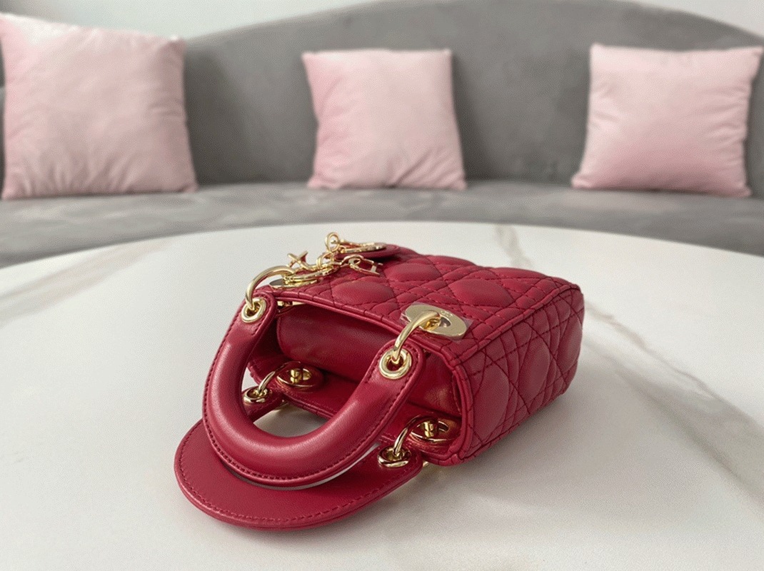 D10r Lady D10r Micro Bag Replica in Red Cannage Lambskin