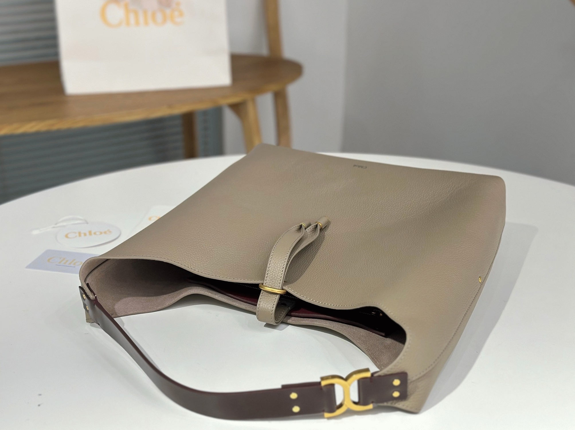 Top Quality Fake Chloe Marcie Hobo Bag in Grey Grained Leather