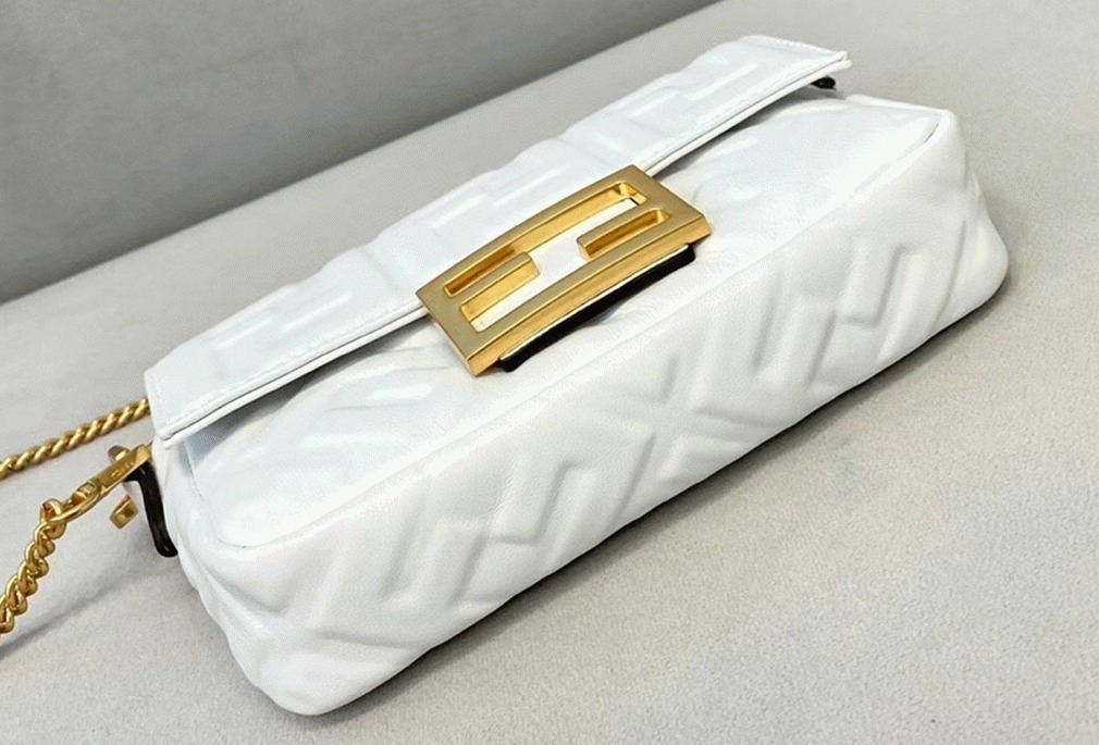 White FF Logo F**di Medium Baguette Replica Bag