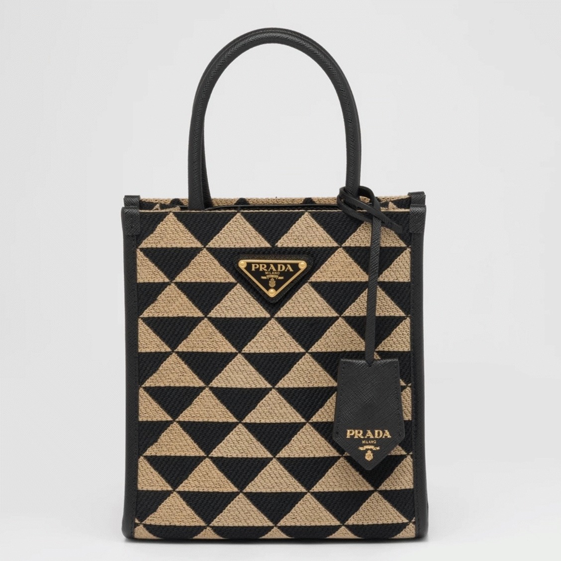 Pra*a Symbole Micro Bag Fake in Black/Beige Jacquard Fabric