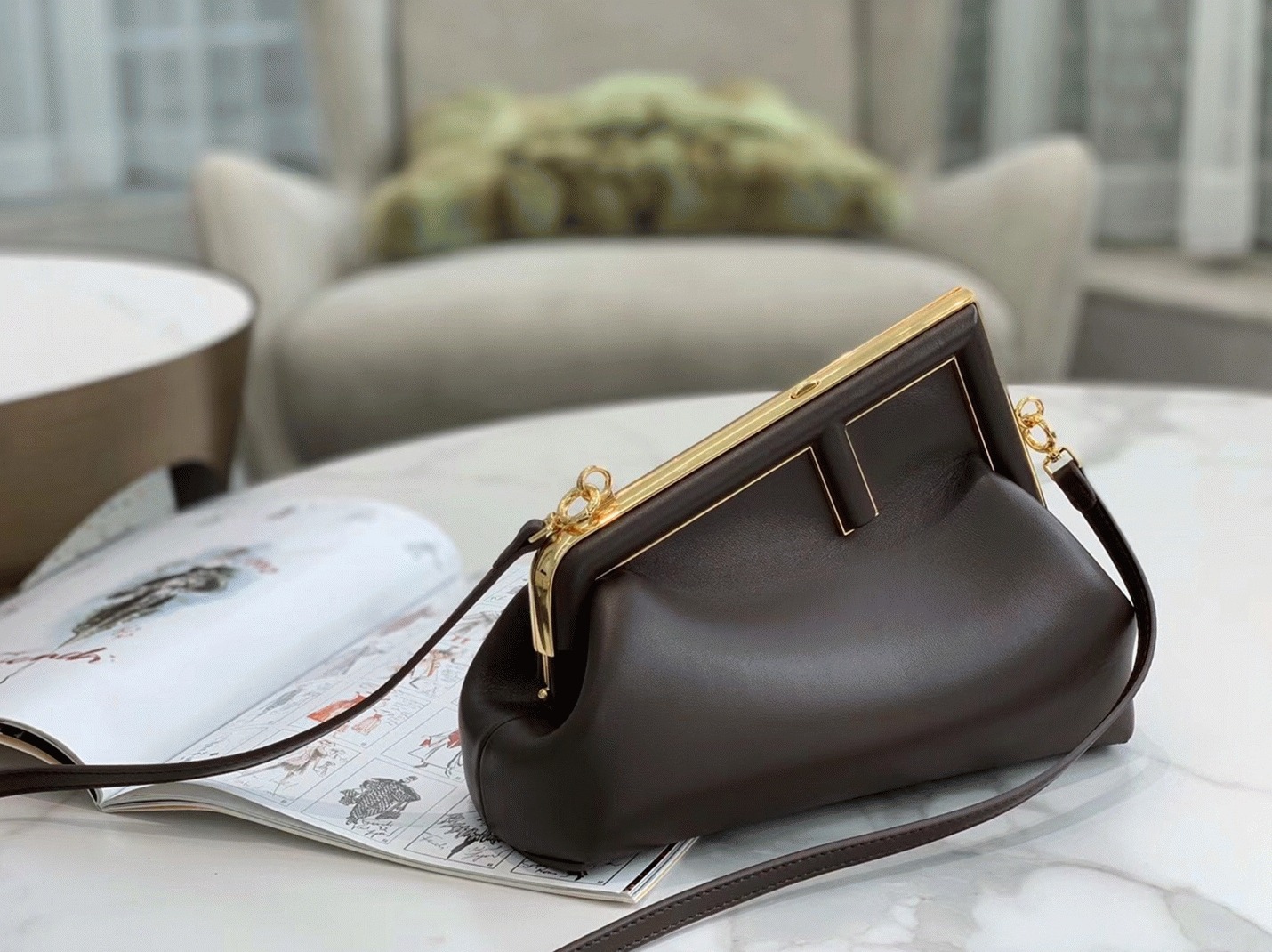 Top Quality Knockoff F**di First Medium Bag In Dark Brown Nappa Leather