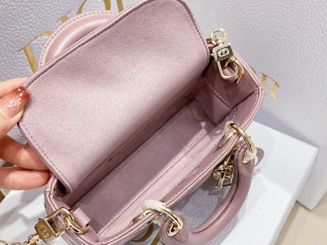 D10r Lady D-Joy Micro Bag Fake in Peony Pink Cannage Lambskin