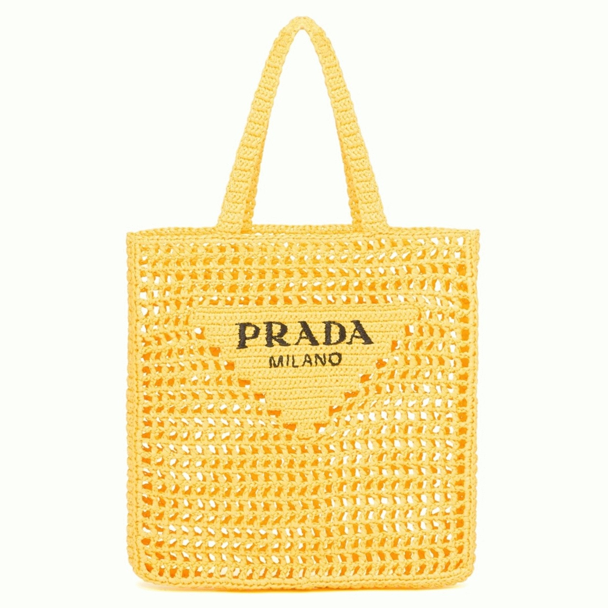 Pra*a Small Tote Bag Replica in Yellow Woven Raffia