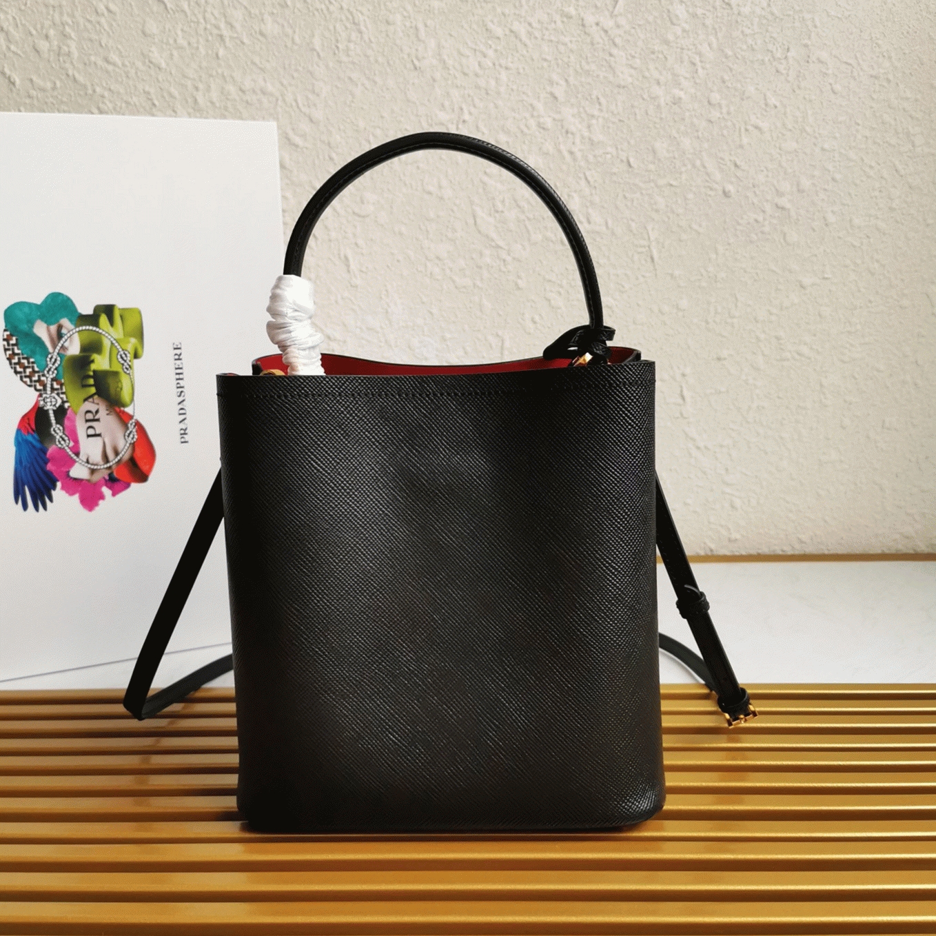 Black Pra*a Medium Panier Bag Replica