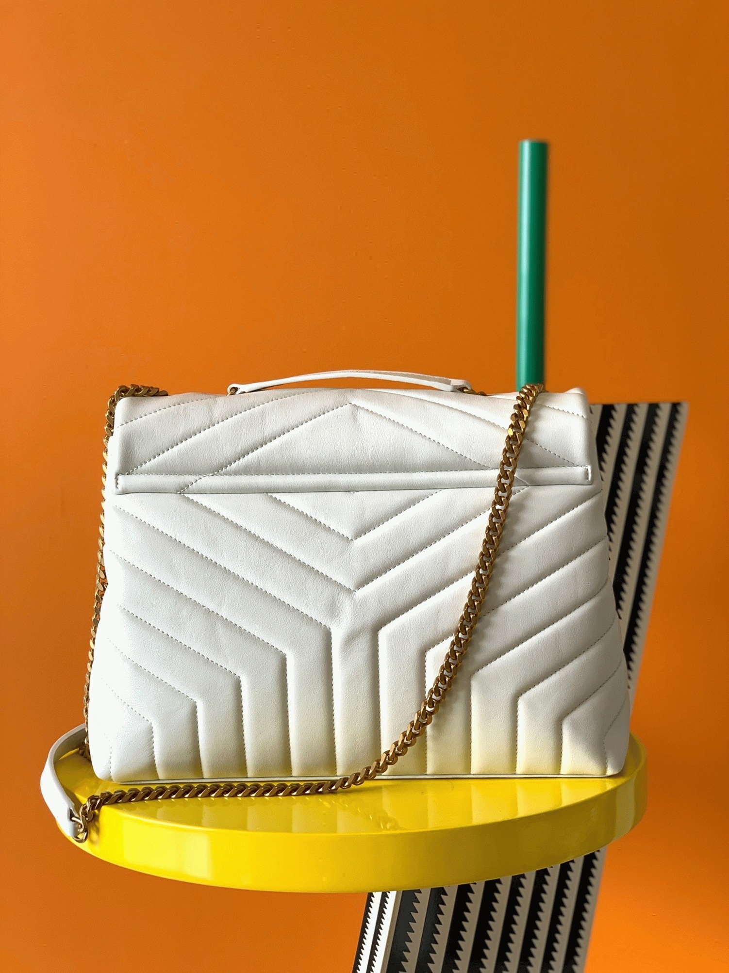 Fake Sa1nt Lau*nt LouLou Medium Chain Bag White