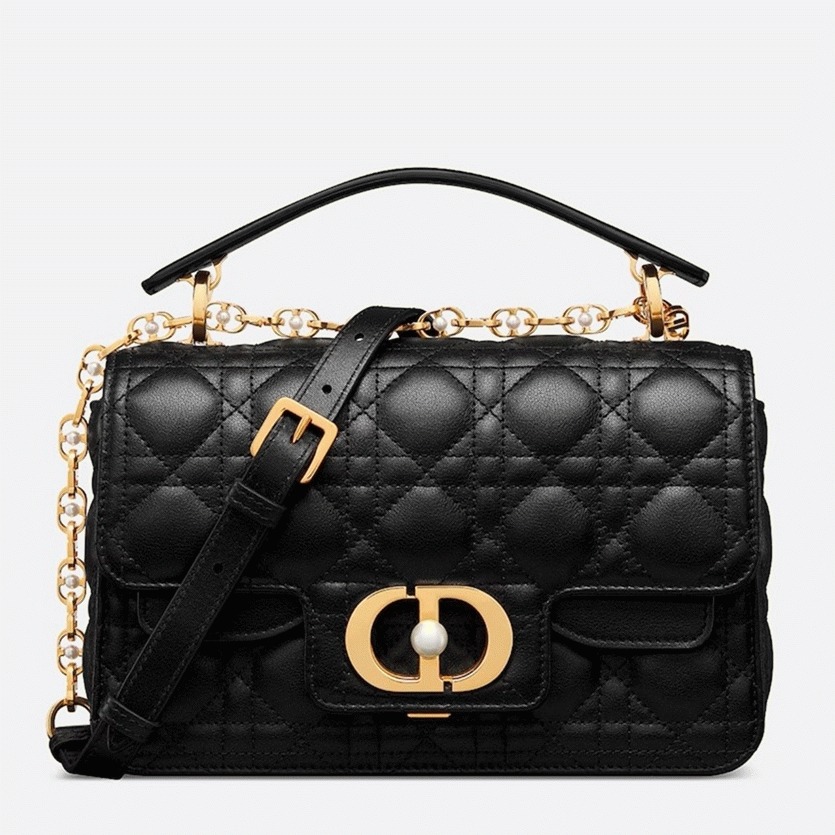 D10r Small Jolie Top Handle Bag Fake in Black Cannage Calfskin