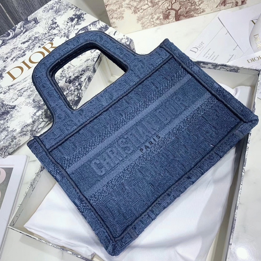 D10r Mini Book Tote Bag Fake in Denim Blue Oblique