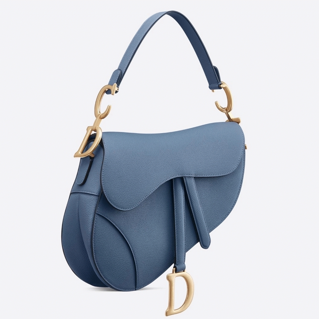 D10r Saddle Bag Knockoff in Denim Blue Grained Calfskin