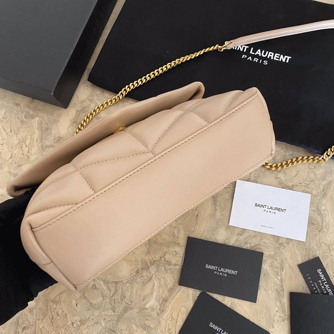 Replica Sa1nt Lau*nt Puffer Toy Bag Beige Quilted Lambskin