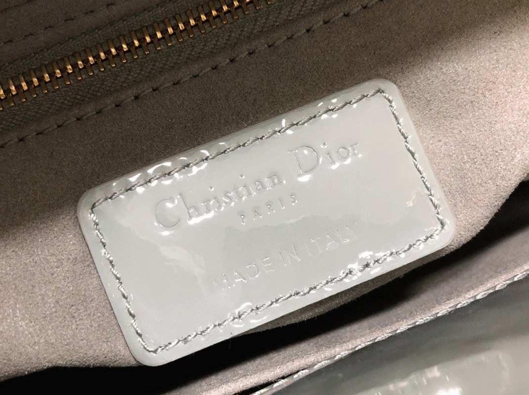 D10r Small Lady D10r Bag Replica in Grey Patent Cannage Calfskin