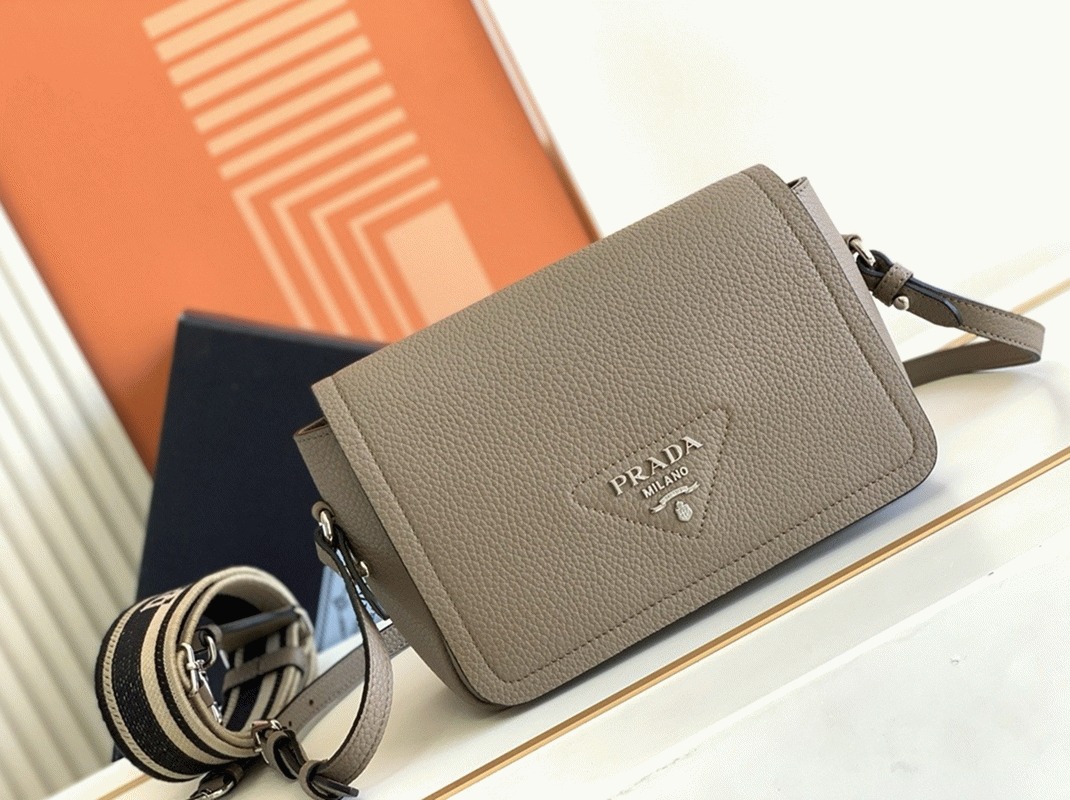 Pra*a Flap Shoulder Bag Imitation in Grey