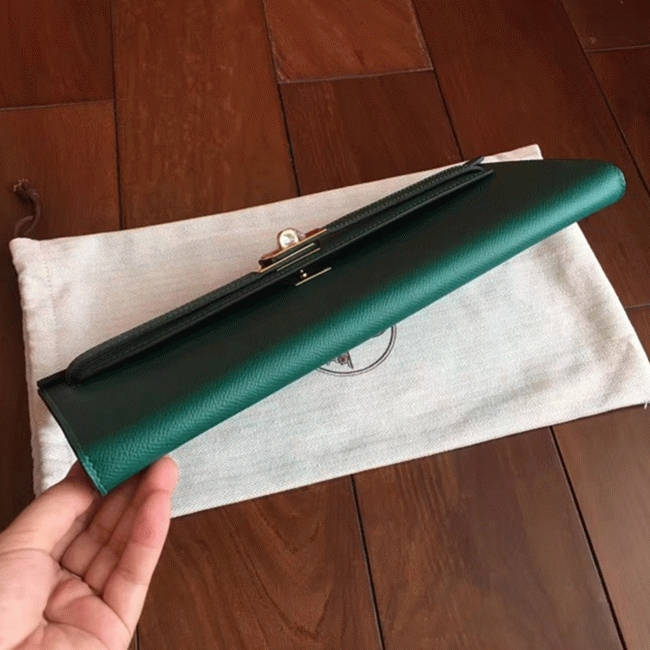 Malachite Epsom Fake H**me5 Kelly Cut Clutch Fashion Purse