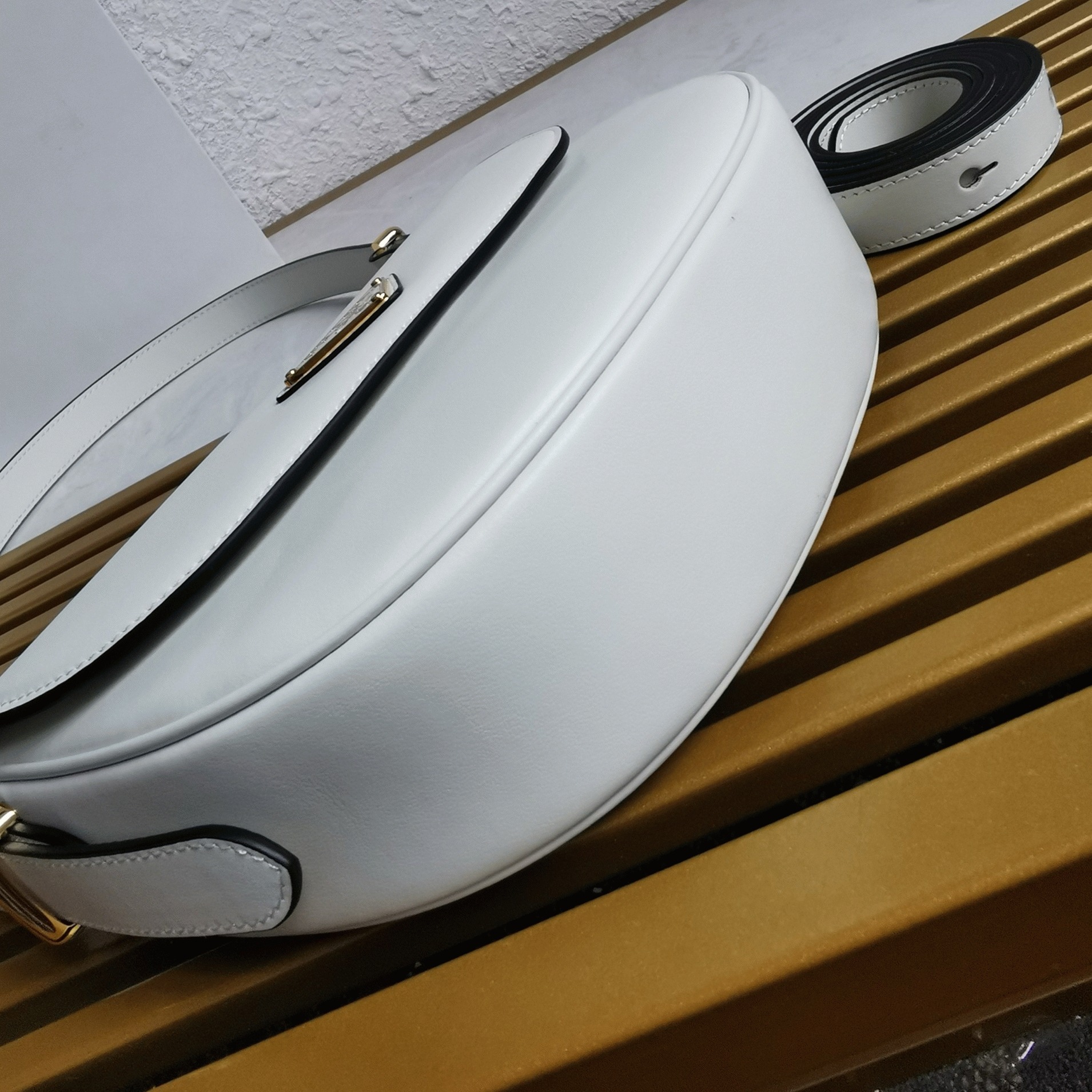 Pra*a Arque Shoulder Bag with Flap Knockoff in White