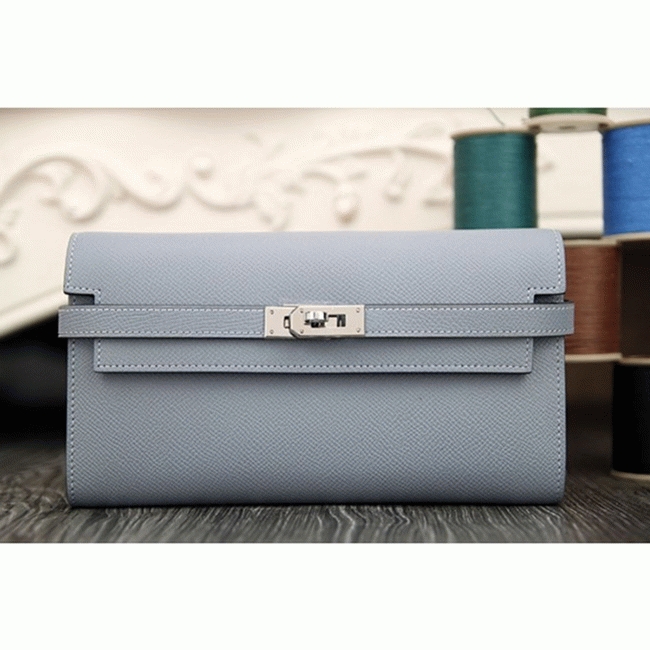 Blue lin knockoff H**me5 Kelly Longue wallet