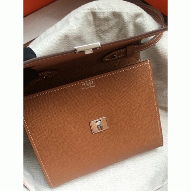 Brown perfect fake H**me5 Clic wallet with strap