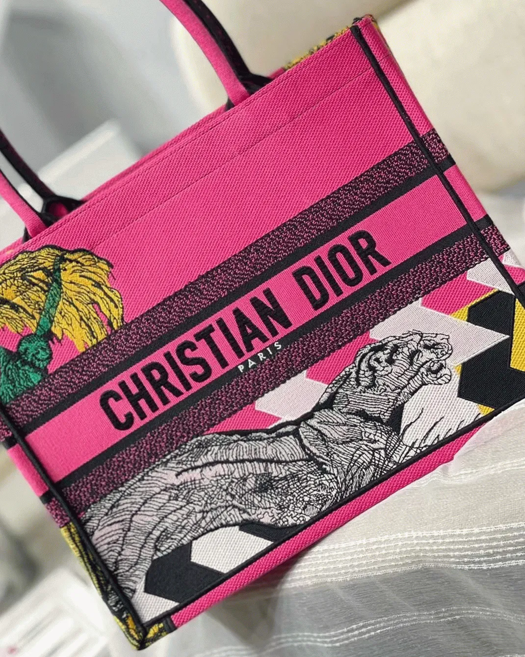 D10r Medium Book Tote Bag Replica in Toile de Jouy Zoom Pop Embroidery