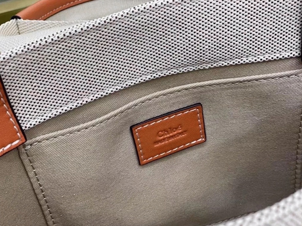 Top Quality Knockoff Chloe Small Woody Tote Bag in Canvas with Brown Leather Strips