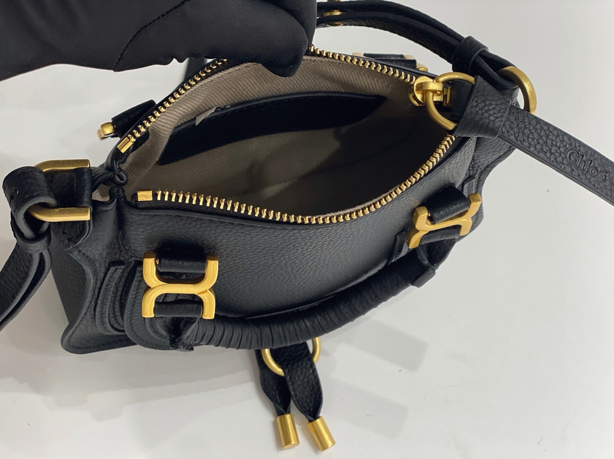 Top Quality Knockoff Chloe Marcie Mini Double Carry Bag in Black Grained Leather