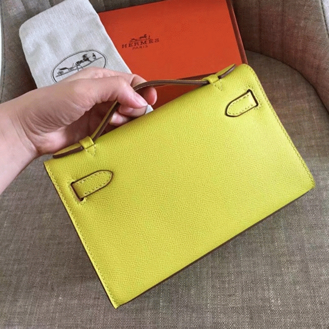 Soufre Epsom Knockoff H**me5 Kelly Pochette Vibrant Handbag