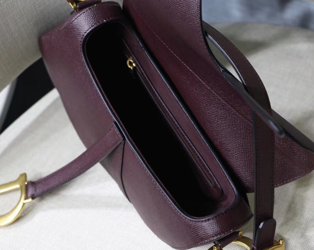 D10r Saddle Bag Knockoff in Amaranth Grained Calfskin