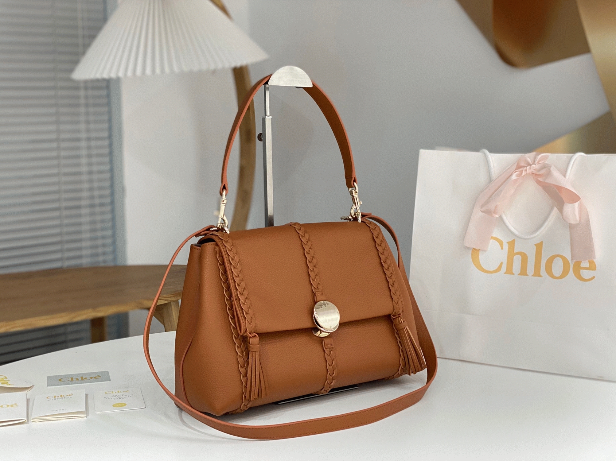 Top Quality Fake Chloe Penelope Medium Shoulder Bag in Brown Grained Calfskin