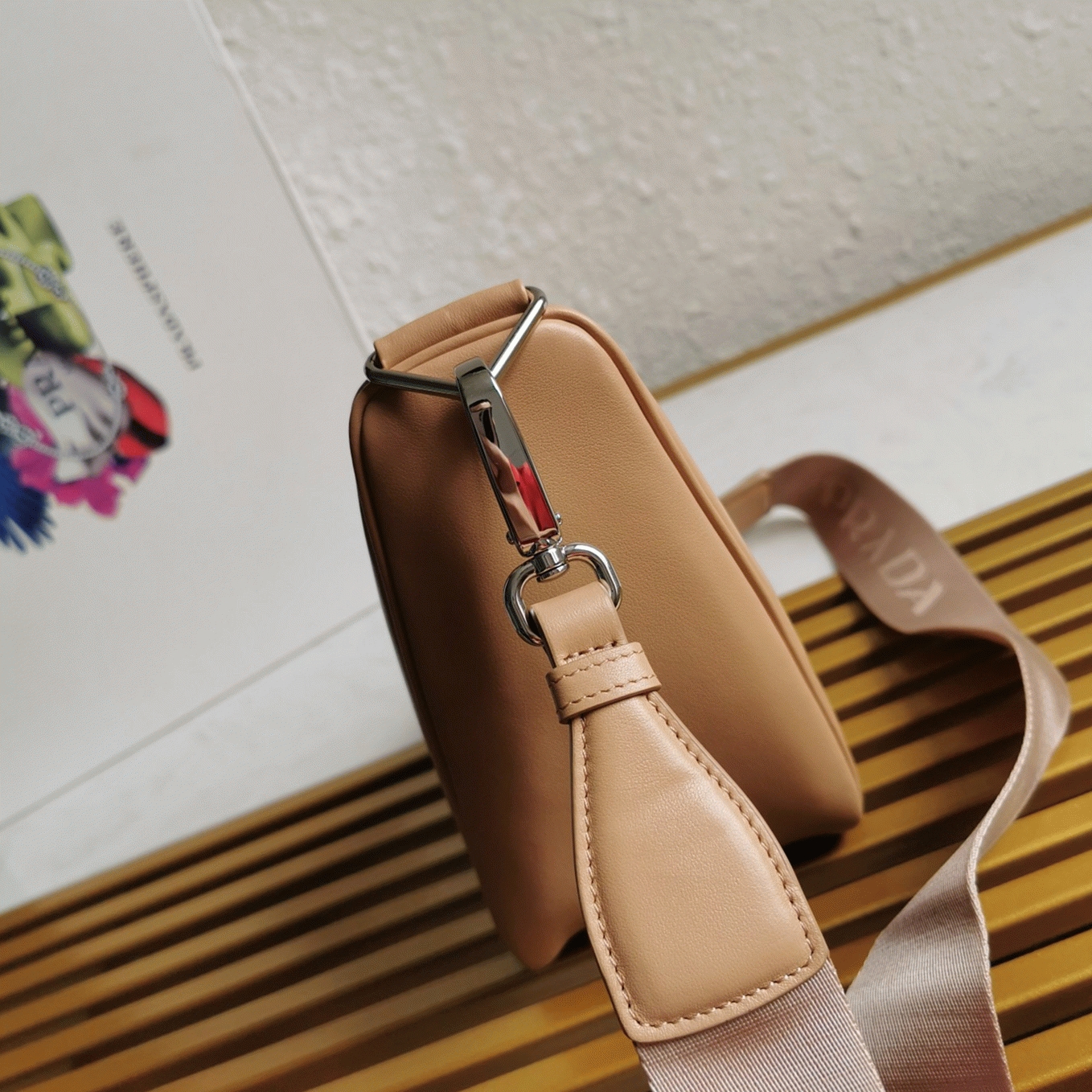 Pra*a Triangle Shoulder Bag Imitation in Beige
