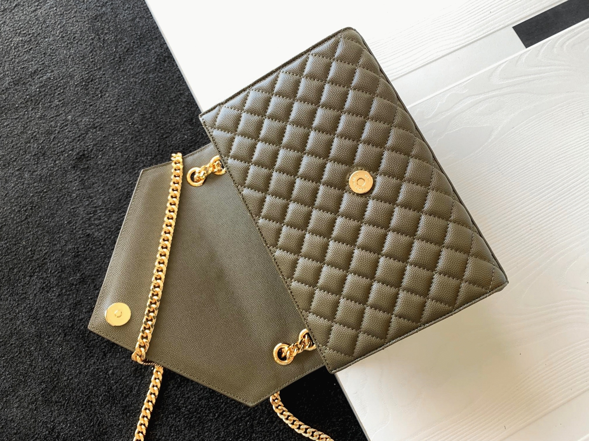 Fake Sa1nt Lau*nt Envelope Medium Bag Khaki
