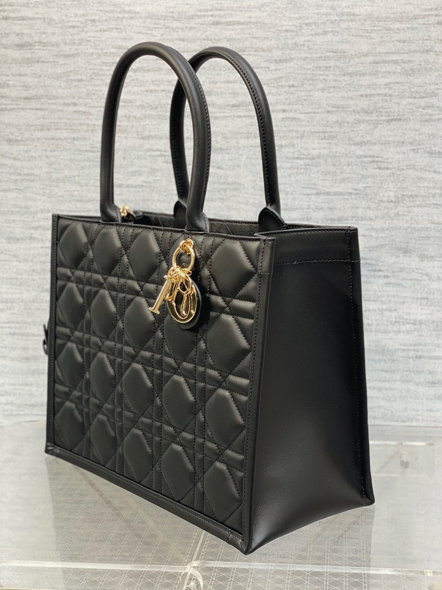 D10r Medium Book Tote Bag Fake with Strap in Black
