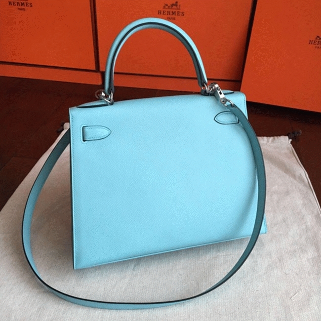 Blue Atoll Epsom Replica H**me5 Kelly Sellier 28cm Vibrant Purse