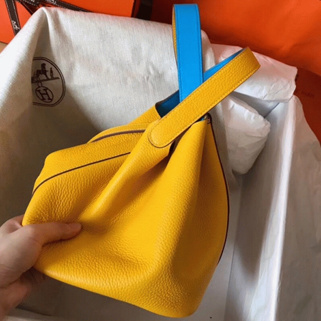 Yellow bicolor luxury copy H**me5 Picotin Lock 18cm handbag