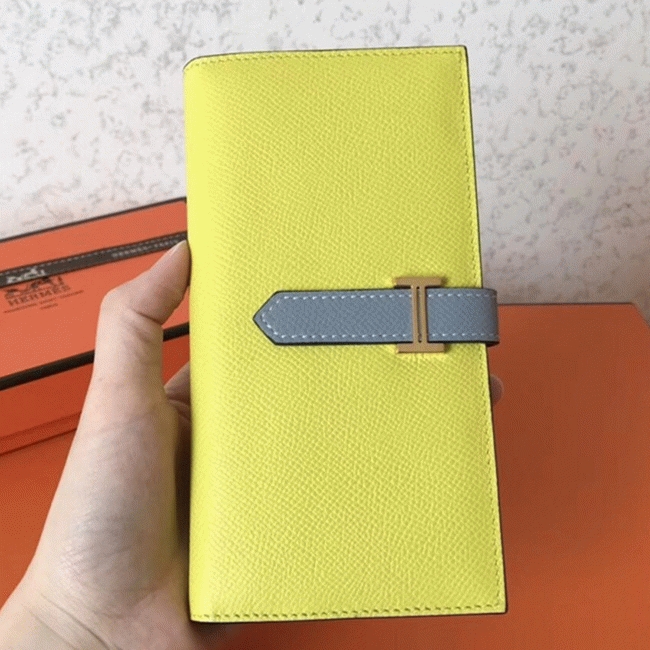 Soufre Blue Lin Epsom Replica Designer H**me5 Bearn Wallet