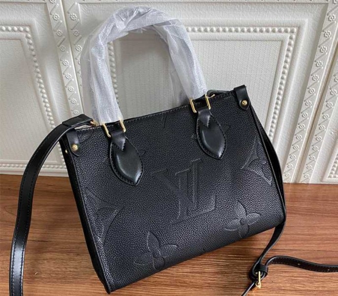 L0vis Vvtt0n Monogram Empreinte Leather Onthego PM Bag In Black