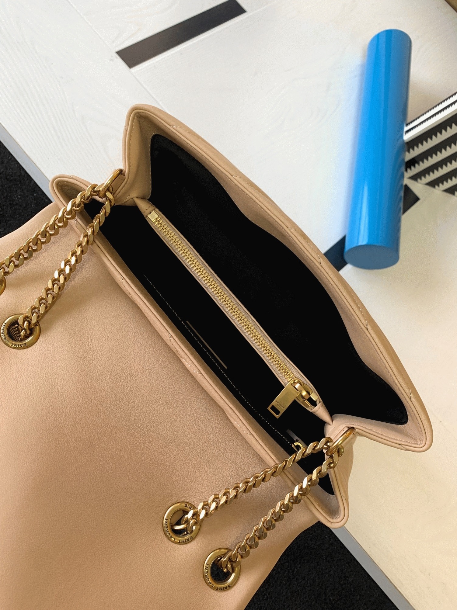 Fake Sa1nt Lau*nt LouLou Medium Chain Bag Beige