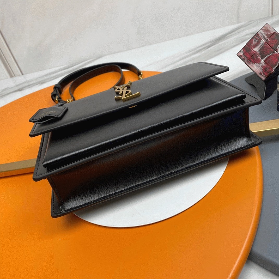 Knockoff Sa1nt Lau*nt Sunset Medium Top Handle Bag Black Calfskin