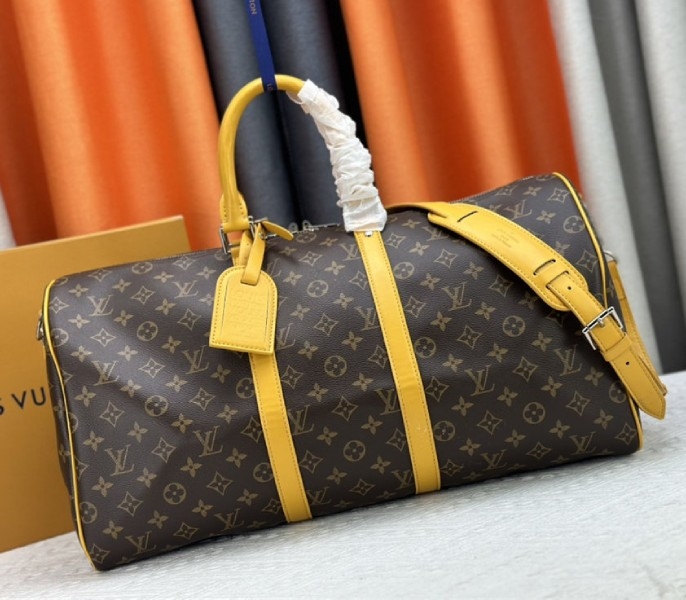 L0vis Vvtt0n Monogram Macassar Canvas Keepall Bandouliere 50 In Safran Yellow
