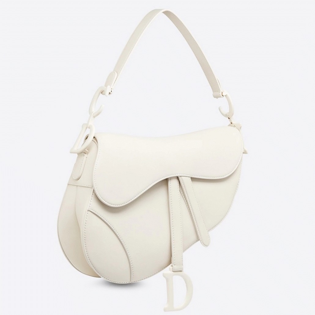 D10r Saddle Bag Fake in White Ultramatte Calfskin
