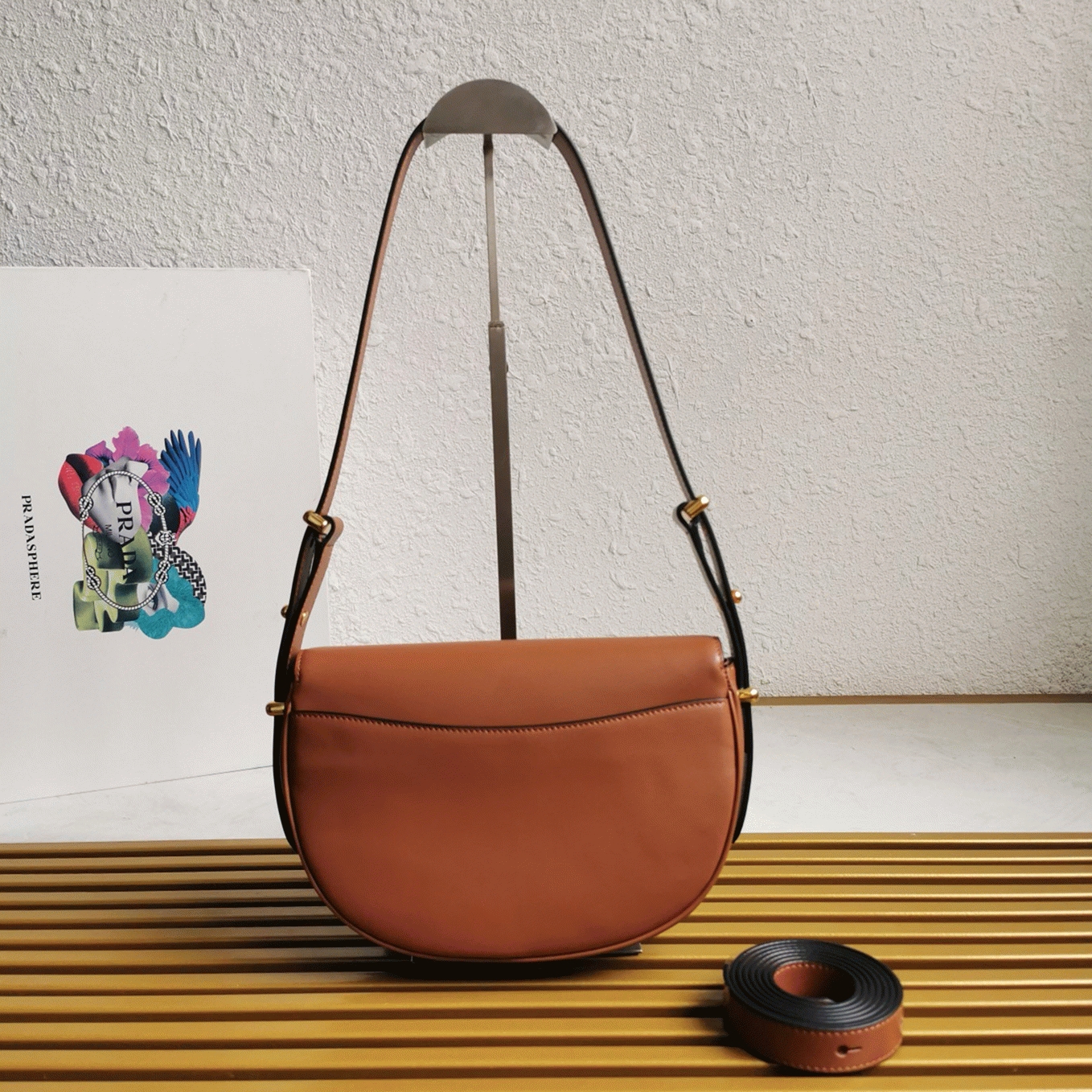 Brown Pra*a Arque Shoulder Bag with Flap Fake