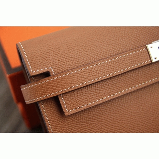 Brown fake designer H**me5 Kelly Longue wallet