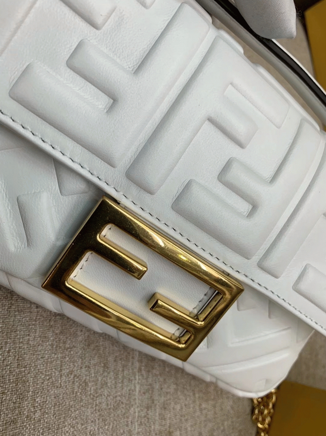 White FF Logo F**di Medium Baguette Replica Bag