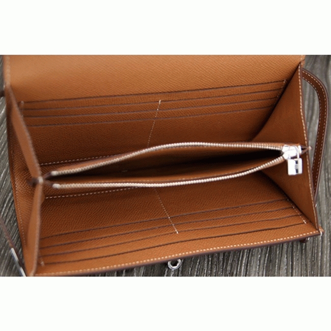 Brown fake designer H**me5 Kelly Longue wallet
