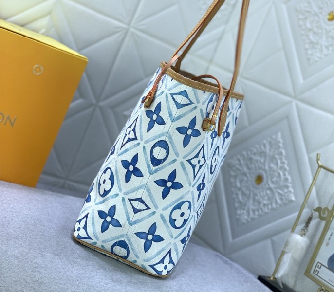 L0vis Vvtt0n LV By The Pool Monogram Tiles Canvas Neverfull MM Tote In Lagoon Blue