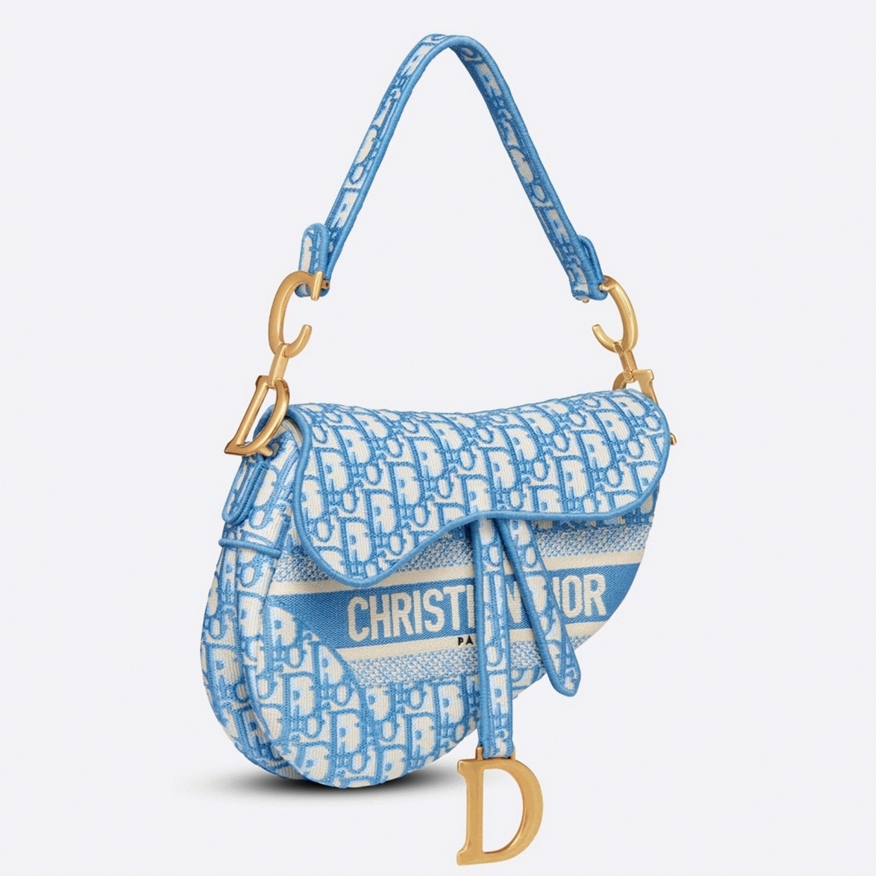 D10r Saddle Bag Fake in Cornflower Blue D10r Oblique Embroidery