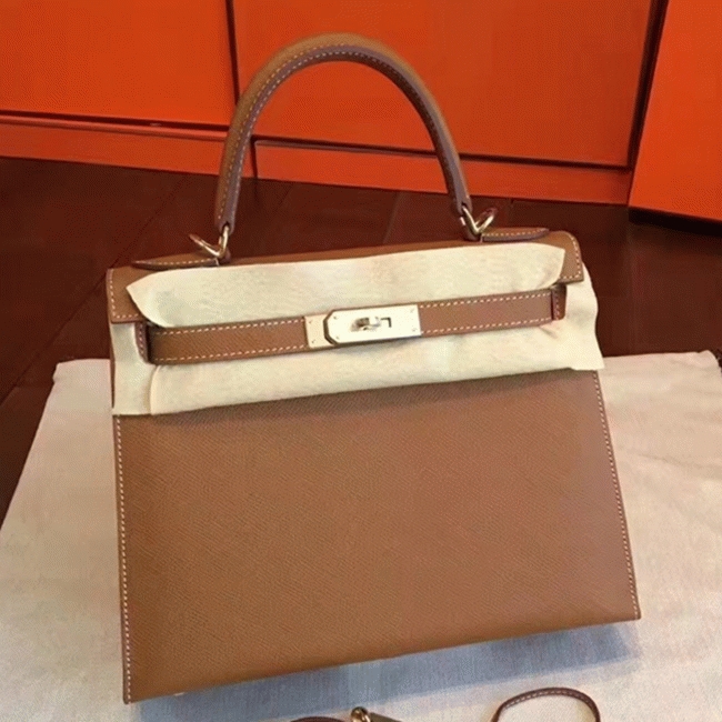 Brown Epsom Faux Luxury H**me5 Kelly Sellier 28cm Elegant Purse