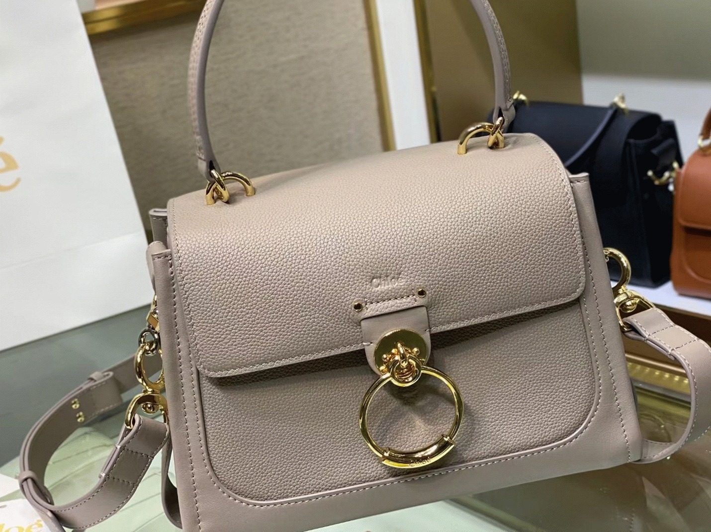 Top Quality Replica Chloe Small Tess Day Bag In Grey Grained Leather