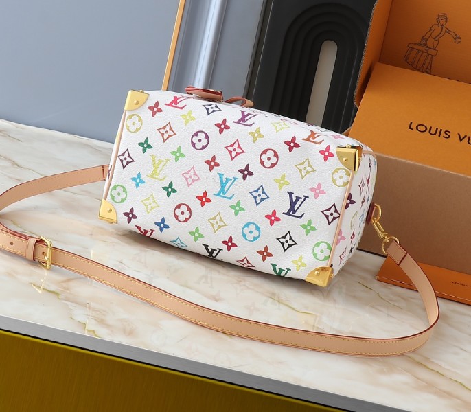 LV X TM Multicolored Speedy Bandouliere 25 In White