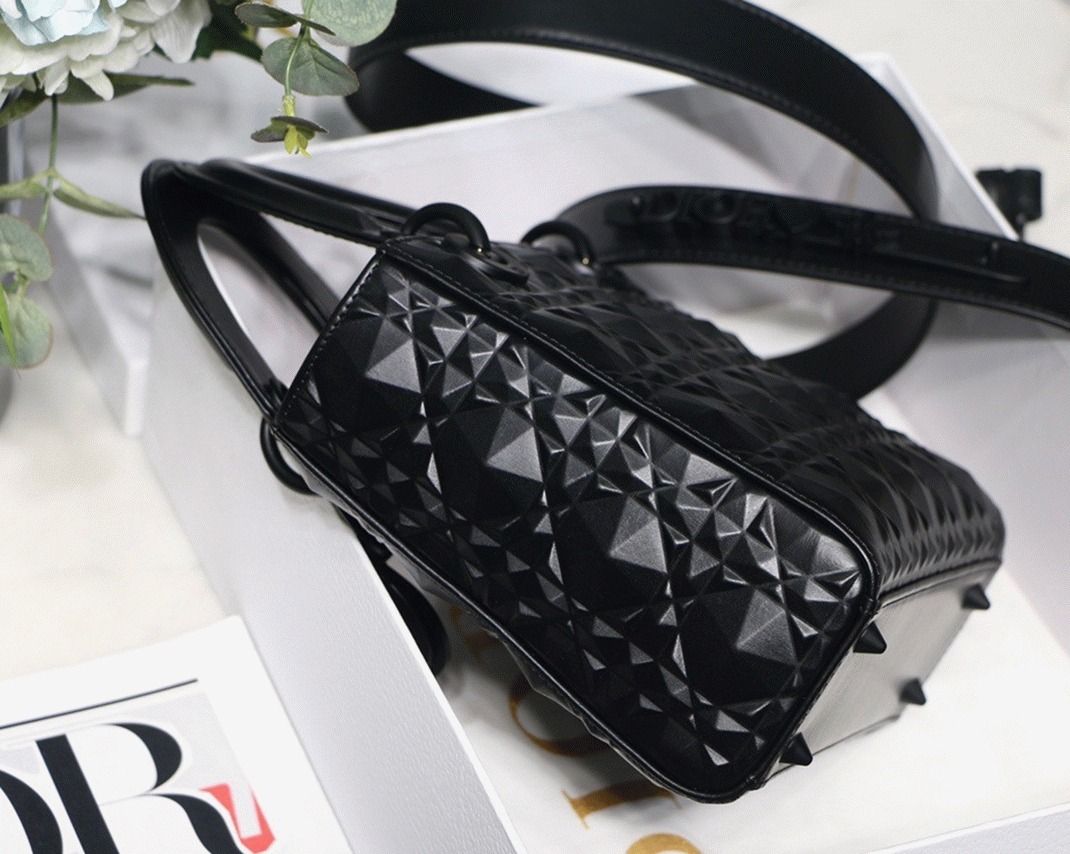 D10r Small Lady D10r My ABCD10r Bag Fake in Black Calfskin with D1am0nd Motif