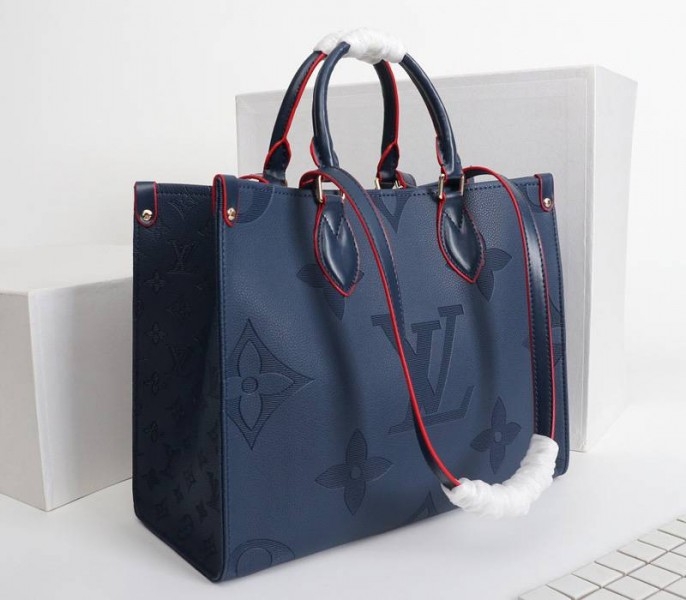 L0vis Vvtt0n Monogram Empreinte Giant Onthego MM Tote In Navy Blue