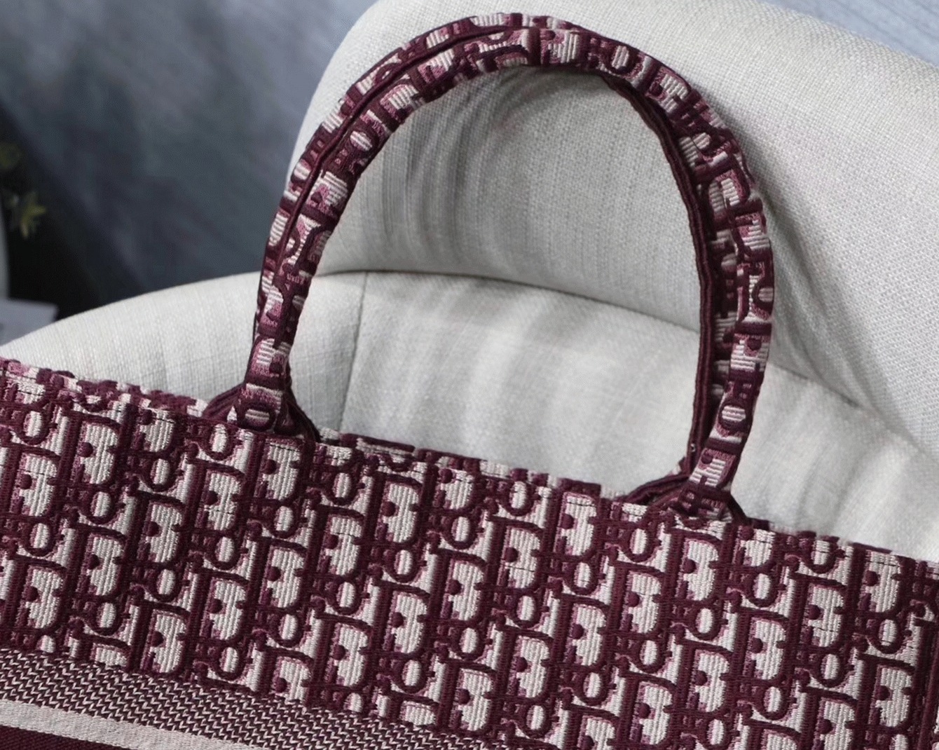 D10r Medium Book Tote Bag Fake in Bordeaux D10r Oblique Embroidery