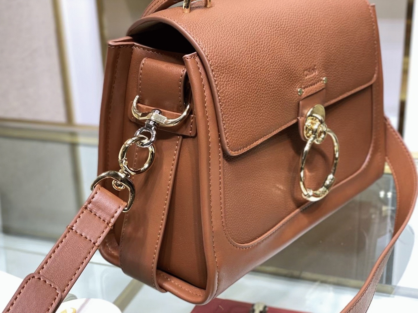 Top Quality Fake Chloe Small Tess Day Bag In Caramel Grained Leather
